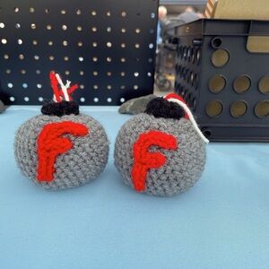 Gray and Red Handmade Crochet Bombs